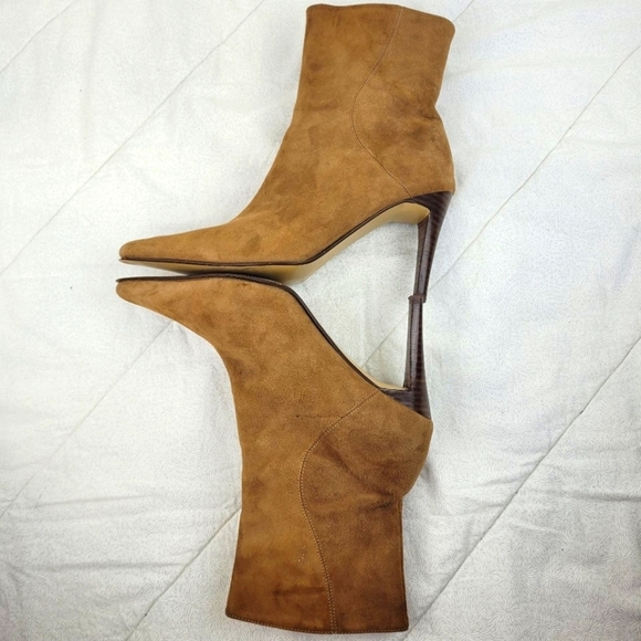 Valerie Stevens brown suede pointy toe booties stiletto heel side zipper boho 7 - Picture 5 of 14